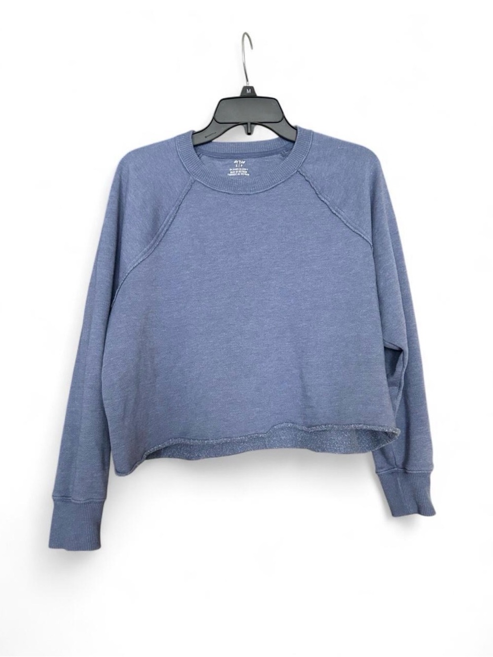 Aerie Blue Cropped Raw Hem Crewneck Sweatshirt Size Small